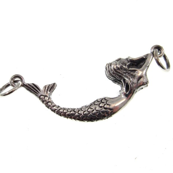 Solid 925 Sterling Silver 3D Mermaid Pendant, Atargatis Jewelry Connector Charm - Picture 8 of 8